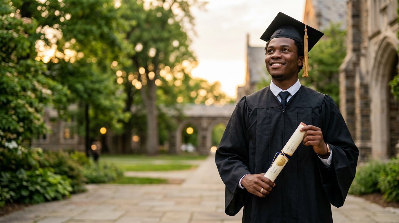 Diplômé MOLAKISI en toge lors de la collation des grades
